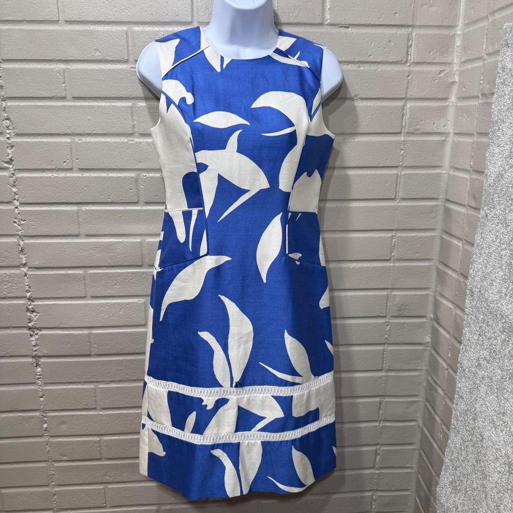 Anna Cate Garden Proper Silk Cotton Dress Blue Floral Shift NWT 2 Minor Flaw